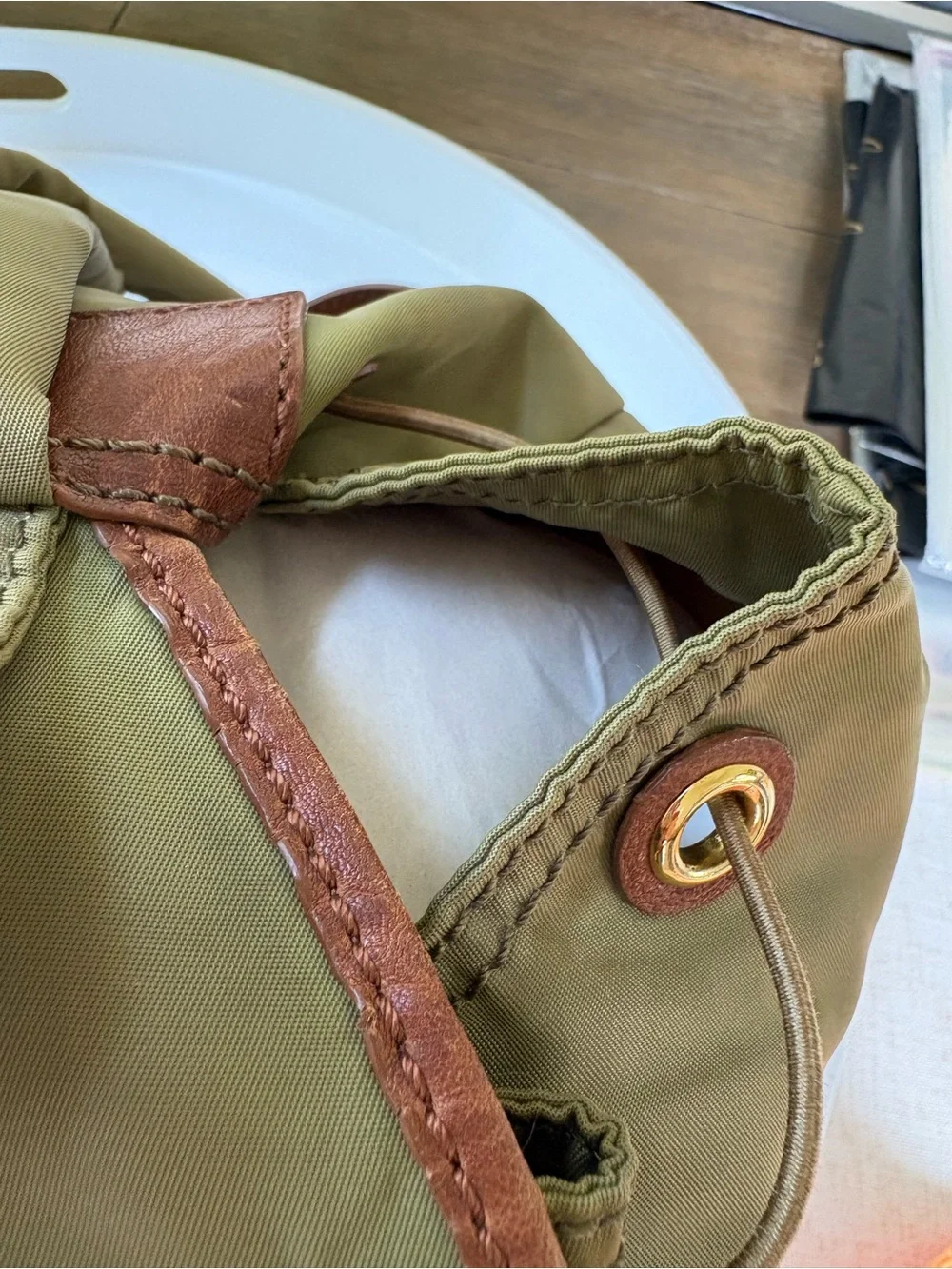 Tory Burch Olive Green Nylon Backpack with Brown Trim and  display picture 1